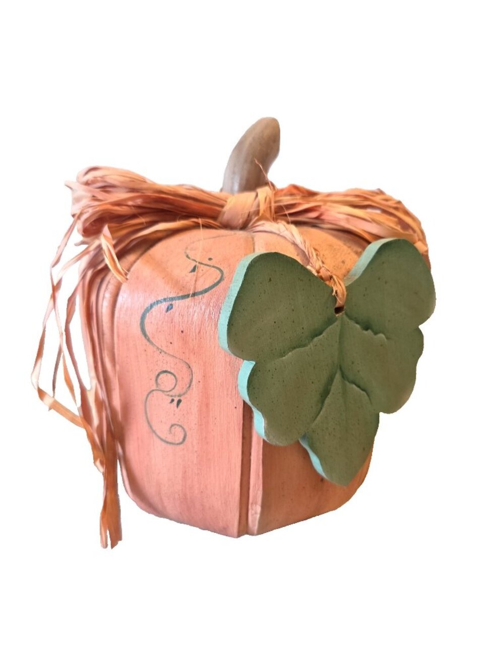 Wood Pumpkin Hand Painted Soft Orange Halloween Signed Vtg 80s